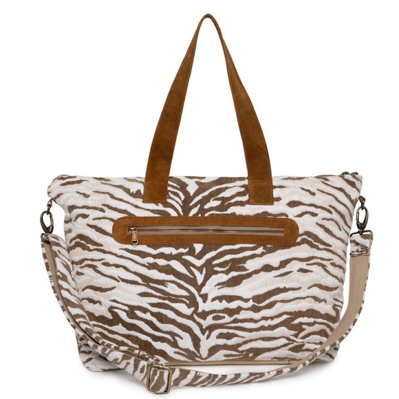 NWT Zebra Animal Print Safari WOVEN WEEKENDER BAG - Picture 6 of 6